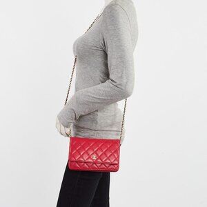 Chanel Dark Pink Quilted Lambskin Leather Classic WOC Clutch Bag